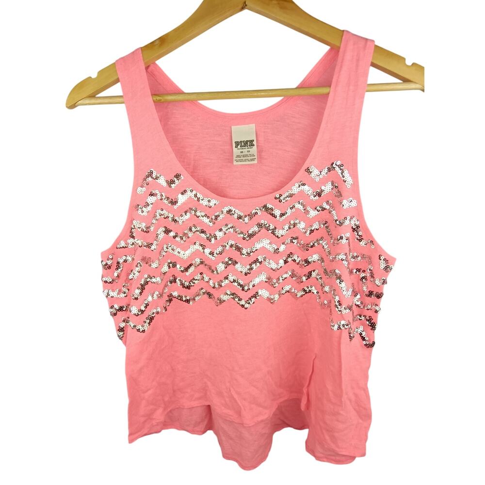 PINK Victoria's Secret Coral Pink Sequin Chevron Tank Top